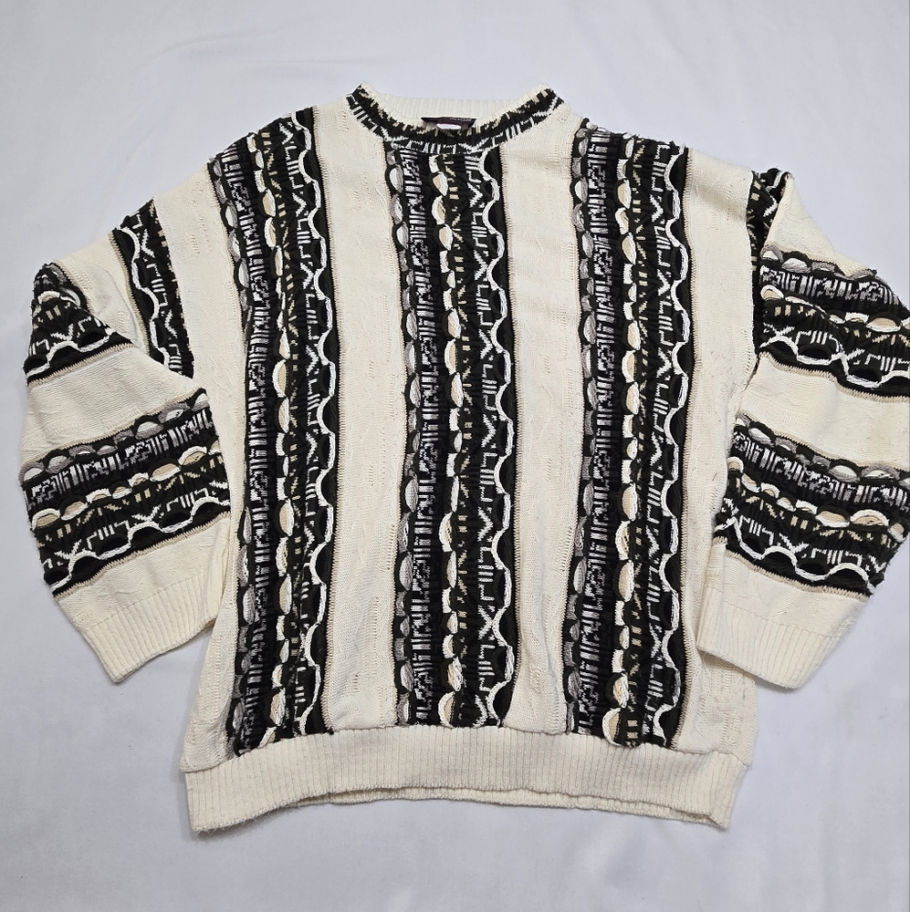 Vintage 90's Geometric Design Grandpa Slouchy Sweater XL